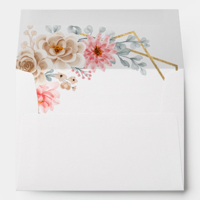 Blush Pink Floral Gold Geometric Botanical Wedding Envelope (Back (Bottom))
