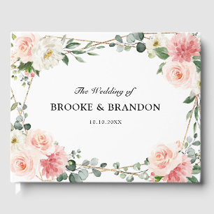 Blush Pink Floral Gold Geometric Botanical Wedding Guest Book
