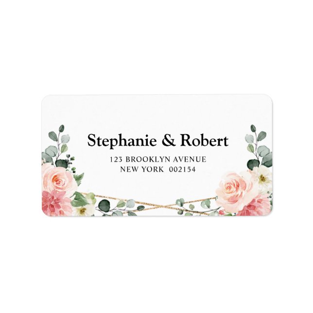 Blush Pink Floral Gold Geometric Botanical Wedding Label (Front)