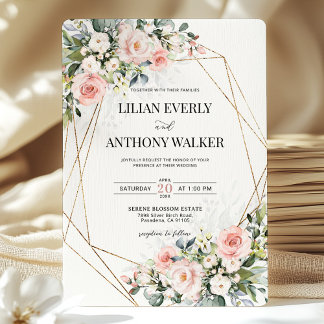 Blush Pink Floral Gold Geometric Estate Wedding Invitation
