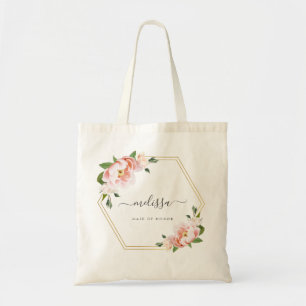 Blush Pink Floral Gold Geometric Maid of Honor Tote Bag