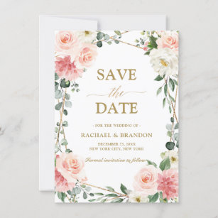 Blush Pink Floral Gold Geometric Save the Date