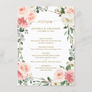 Blush Pink Floral Gold Geometric Wedding Menu