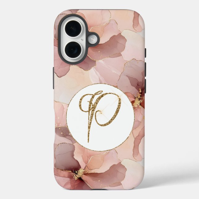 Blush Pink Floral Gold Glitter Letter P Case-Mate iPhone Case (Back)