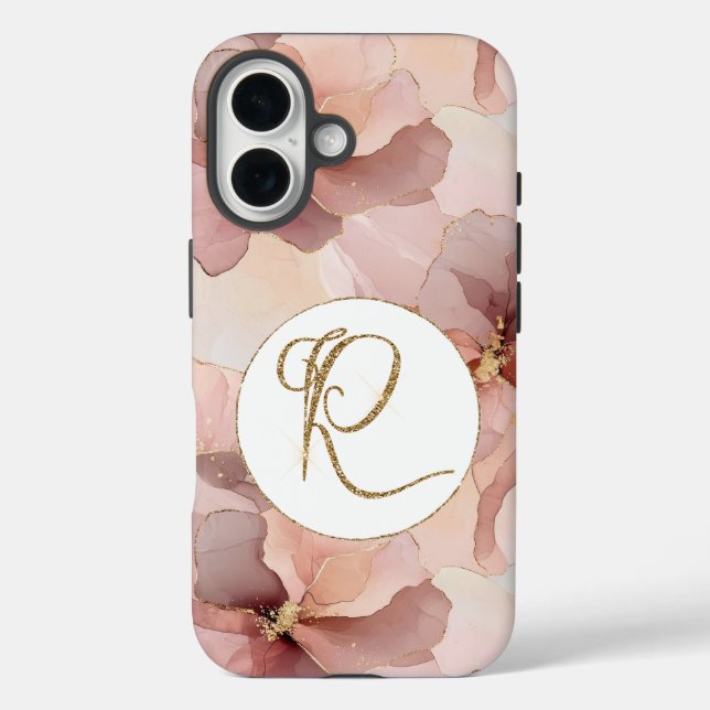Blush Pink Floral Gold Glitter Letter R Case-Mate iPhone Case (Back)
