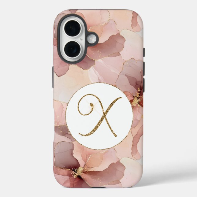 Blush Pink Floral Gold Glitter Letter X Case-Mate iPhone Case (Back)
