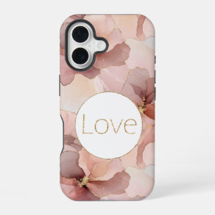 Blush Pink Floral Gold Glitter Love iPhone 16 Case