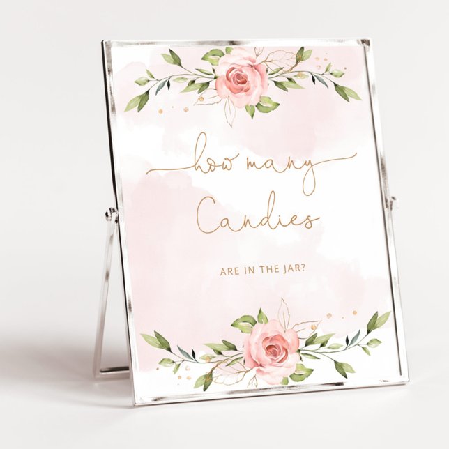 Blush pink floral gold guess how many candies poster (Creator Uploaded)