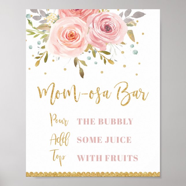 Blush Pink Floral Gold Mum-osa Bar Mimosa Bar Sign (Front)