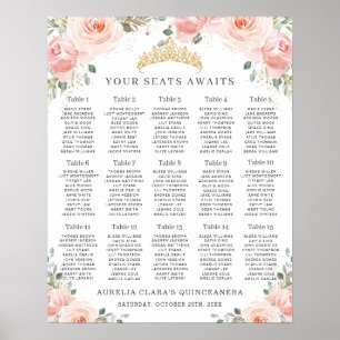 Blush Pink Floral Gold Quinceañera Seating Chart