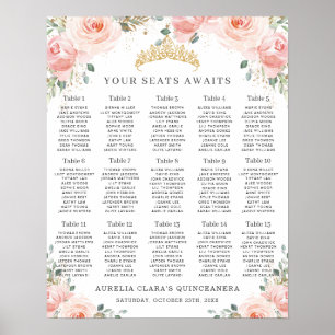 Blush Pink Floral Gold Quinceañera Seating Chart