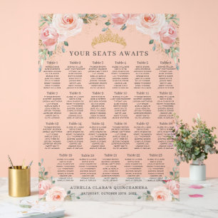 Blush Pink Floral Gold Quinceanera Seating Chart