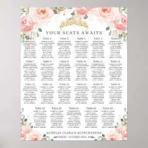 Blush Pink Floral Gold Quinceanera Seating Chart