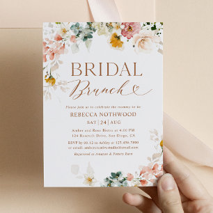Blush Pink Floral Gold Script Bridal Brunch Invitation