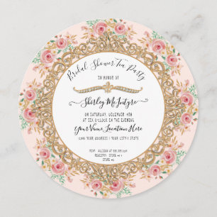 Blush Pink Floral Gold Tea Party Bridal Shower Invitation