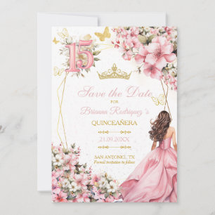 Blush Pink Floral Golden Butterflies Quinceañera