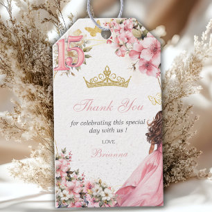 Blush Pink Floral Golden Quinceañera Thank You Gift Tags