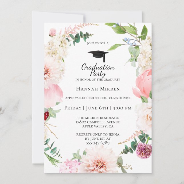 Blush Pink Floral Graduation Party Invitation (Front)