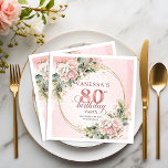 Blush Pink Floral Greenery 80th Birthday Party  Napkin<br><div class="desc">✅ For matching items search 36-80 in my collections ✅ Celebrate a special milestone with elegant 80th birthday napkins featuring shimmering rose gold, dusty pink and blush pink watercolor flowers, soft light pink florals, and delicate eucalyptus greenery in a chic boho frame. Perfect for a stylish 80th birthday party, these...</div>