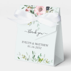 Blush Pink Floral Greenery on Blue Wedding Shower Favour Box