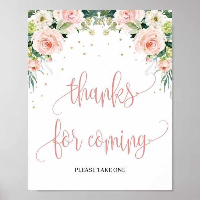 Blush pink floral greenery thanks for coming sign (Front)