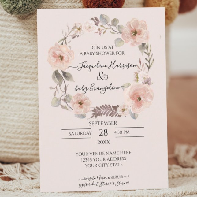Blush Pink Floral Greenery Watercolor Baby Shower (Creator Uploaded)