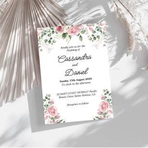 Blush Pink Floral Greenery Wedding Invitation