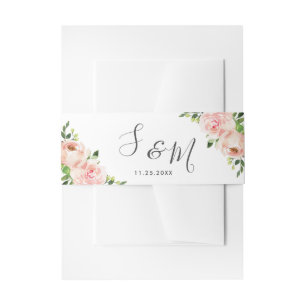 Blush Pink Floral Greenery Wedding Invitation Belly Band