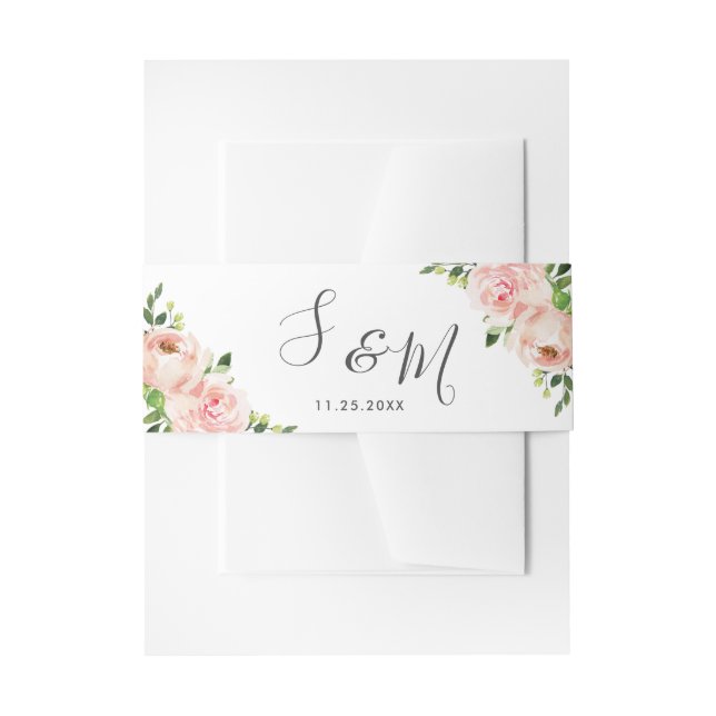 Blush Pink Floral Greenery Wedding Invitation Belly Band (Front Example)
