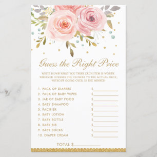 Blush Pink Floral Guess Right Price Shower Game