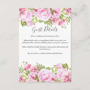 Blush Pink Floral Guest Information Details Enclosure Card