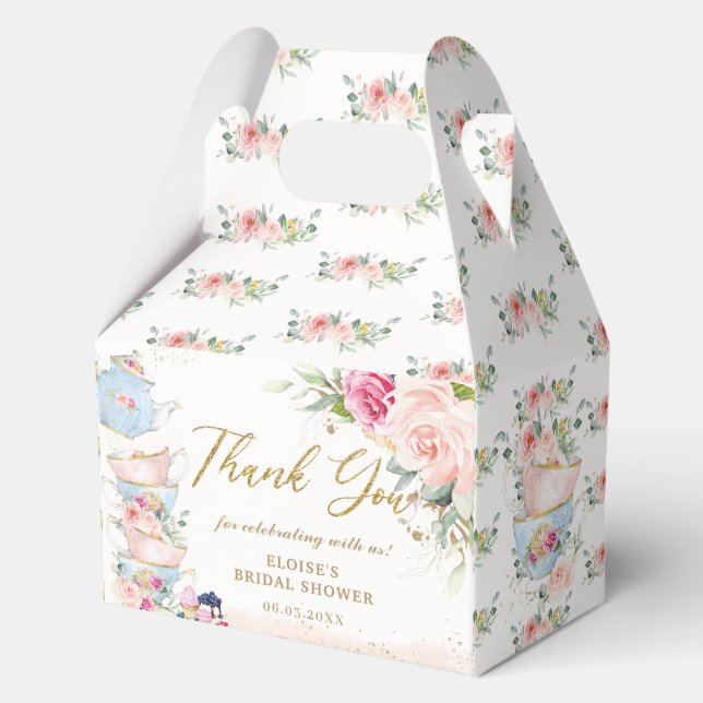 Blush Pink Floral High Tea Bridal Baby Shower  Favour Box (Front)