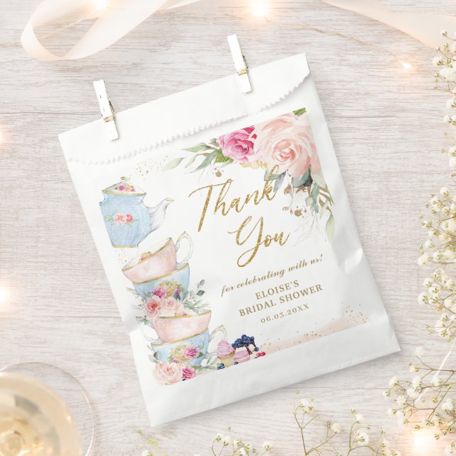 Blush Pink Floral High Tea Party Bridal Shower  Favour Bags (Clipped)