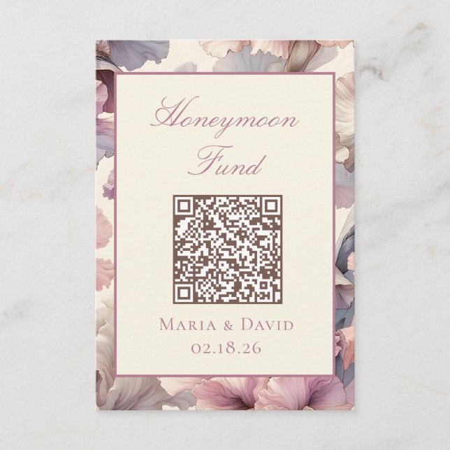 Blush Pink Floral Honeymoon Fund QR Code Cards (Front)