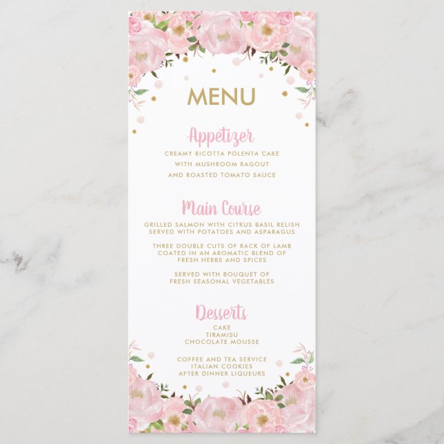 Blush Pink Floral Hot Air Balloon Baby Shower Menu (Front)