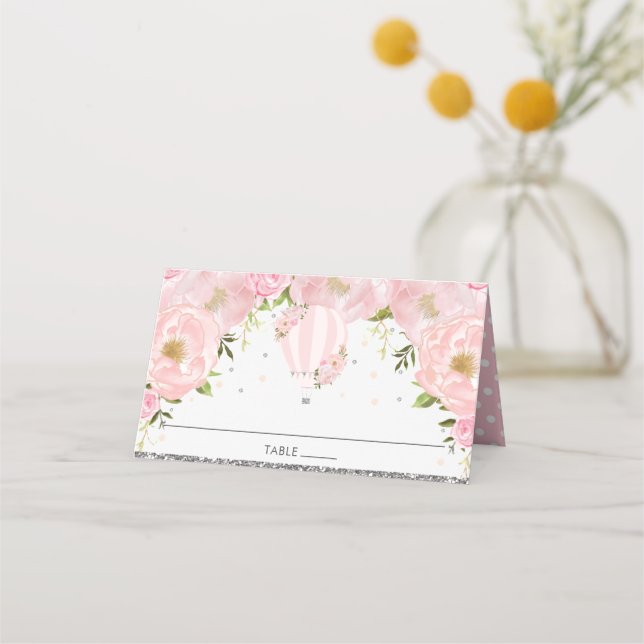 Blush Pink Floral Hot Air Balloon Guest Name  Place Card (Back)