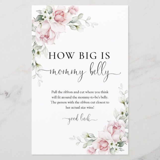 Blush Pink Floral How Big is Mummy's Belly Game (Front)