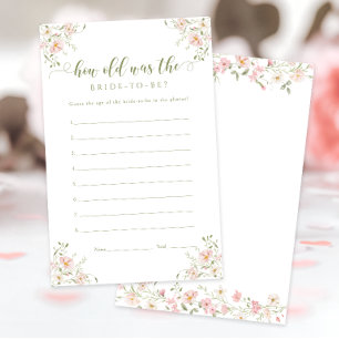 Blush Pink Floral How Old Bride Bridal Shower Game