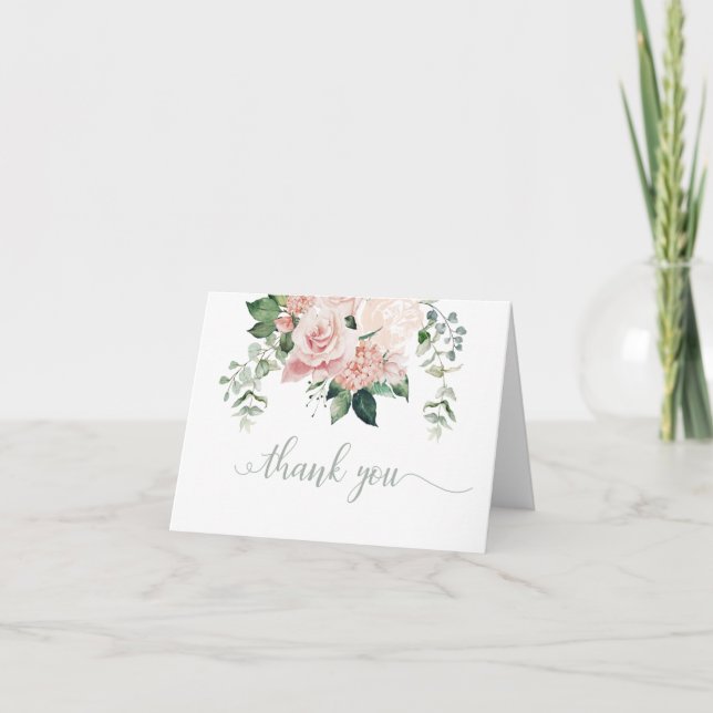 Blush Pink Floral Hydrangea Thank You Note Card (Front)