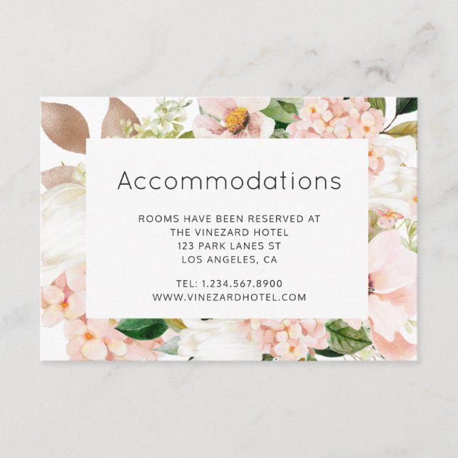 Blush Pink Floral Hydrangea Wedding Accommodation Enclosure Card (Front)
