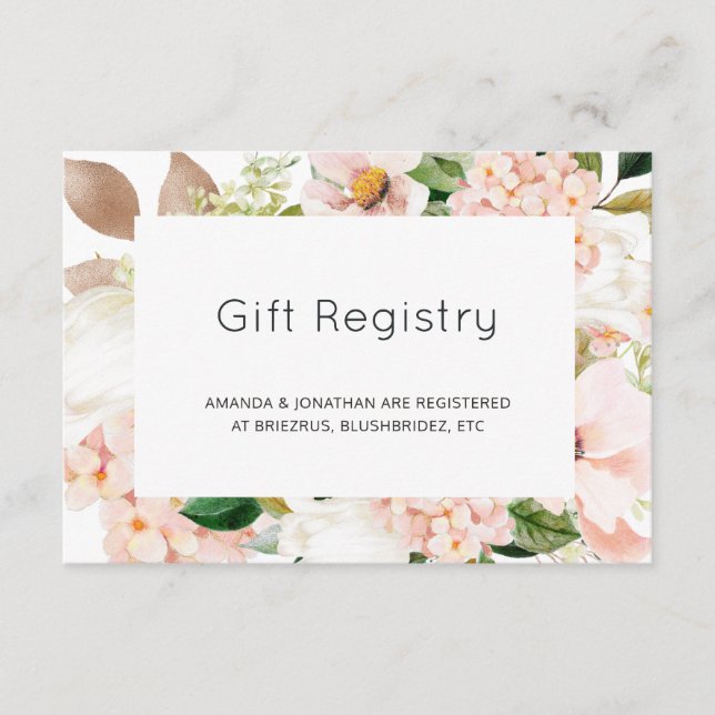 Blush Pink Floral Hydrangea Wedding Gift Registry Enclosure Card (Front)