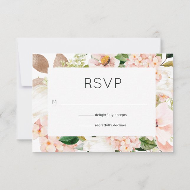Blush Pink Floral Hydrangea Wedding RSVP Card (Front)