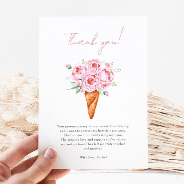 Blush Pink Floral Ice Cream Bridal Shower Thank You Card (Creator Uploaded)