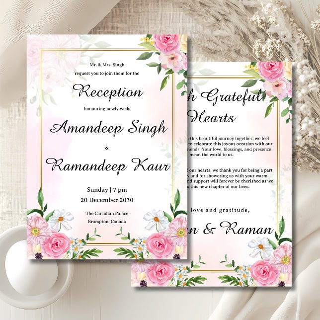 Blush pink floral Indian reception invitation card (Creator Uploaded)
