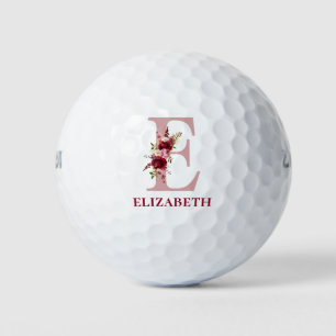 Blush Pink Floral Initial E Monogram Golf Balls