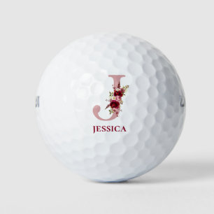 Blush Pink Floral Initial J Monogram Golf Balls