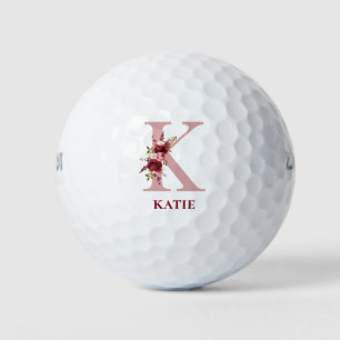 Blush Pink Floral Initial K Monogram Golf Balls