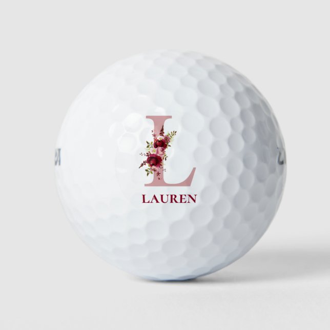 Blush Pink Floral Initial L Monogram Golf Balls (Front)