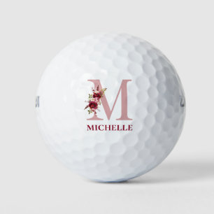 Blush Pink Floral Initial M Monogram Golf Balls