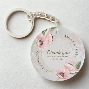 Blush Pink Floral Islamic Wedding Favour Thank You Key Ring